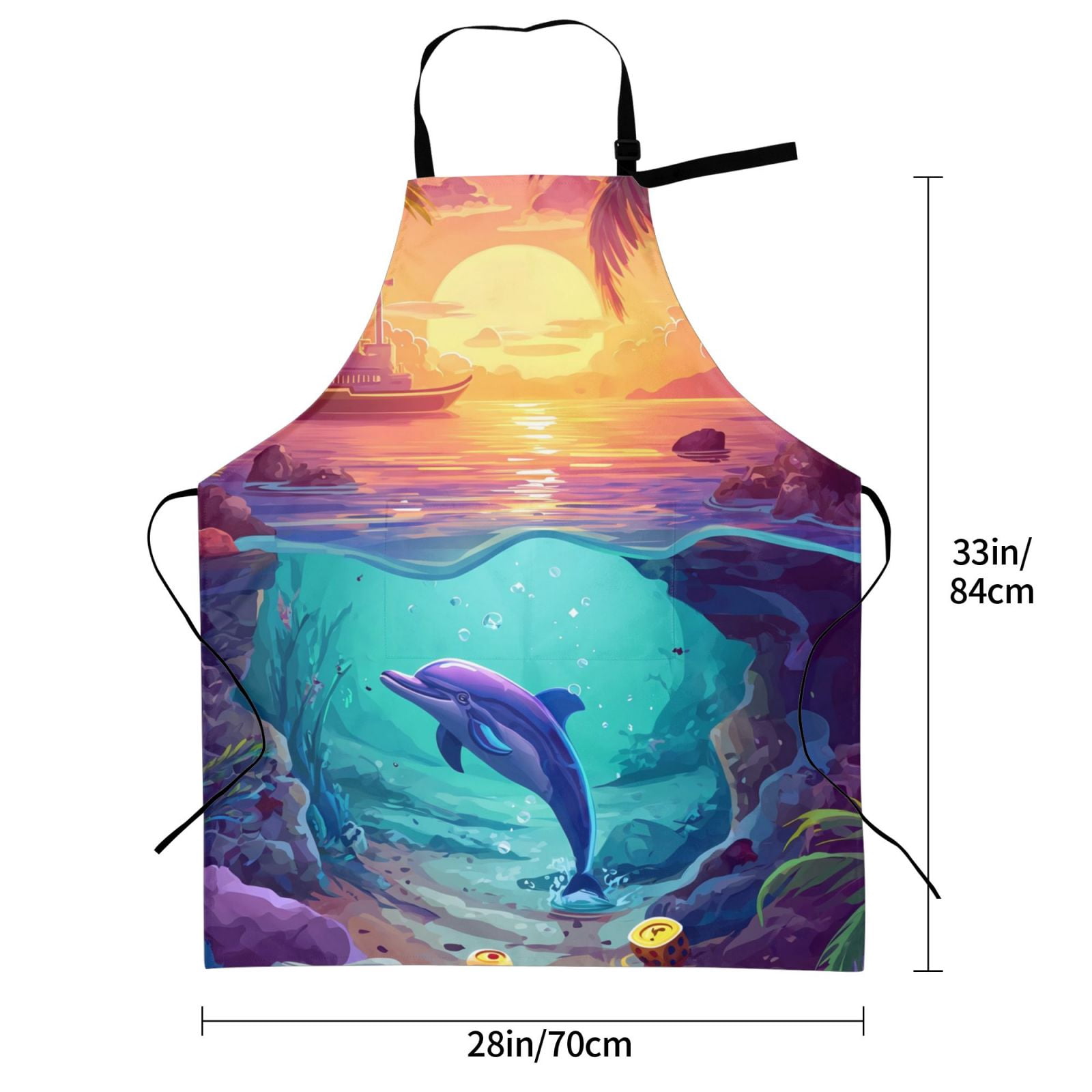 Kdxio Hawaiian Island Dolphin Apron with Pockets Adjustable Kitchen Aprons for Men Women Waterproof Aprons for Cooking,Drawing,Crafting, Baking Household Cleaning