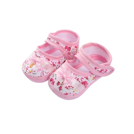 

SIMANLAN Baby Girls Boys Crib Shoe Floral Flats Soft Sole Cotton Shoes Infant Comfortable Sneakers Newborn Magic Tape Firstv Walkers Floral Pink 4C