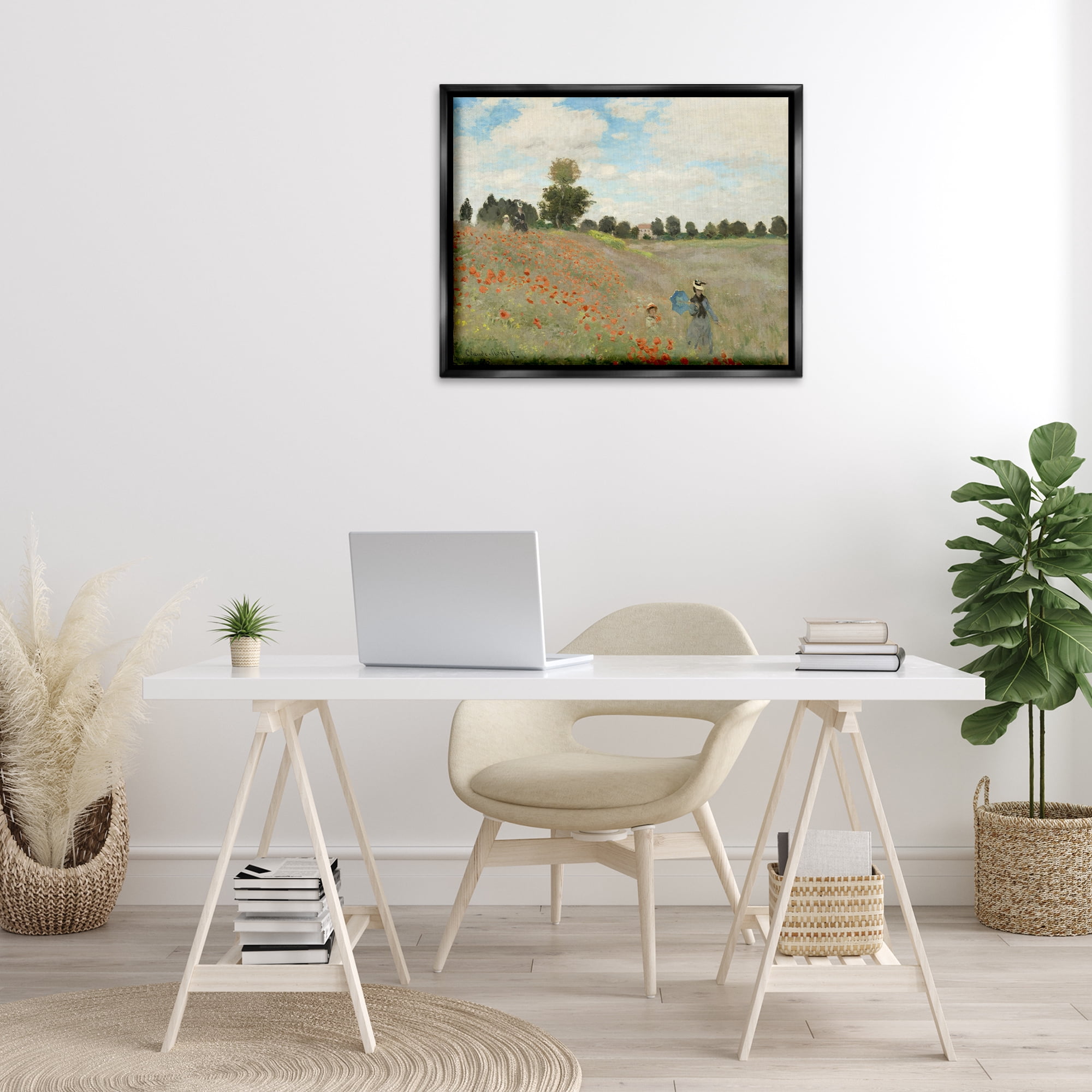 Stupell Industries Classic Monet Poppy Field Landscape & Nature Painting Black Floater Framed Canvas Art Print Wall Art, 31 x 25