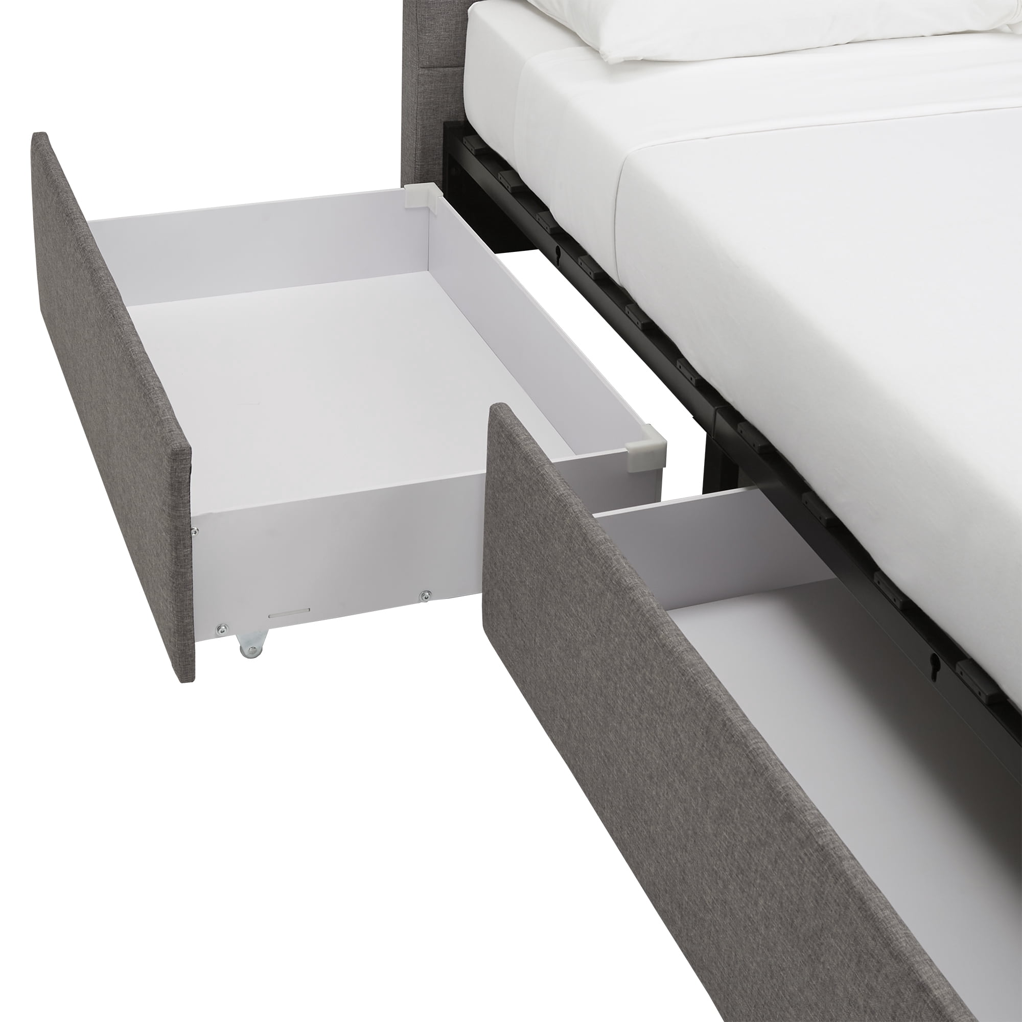 Weston Home Gaylen Gray Linen Storage Platform Bed with Channel Headboard, Queen