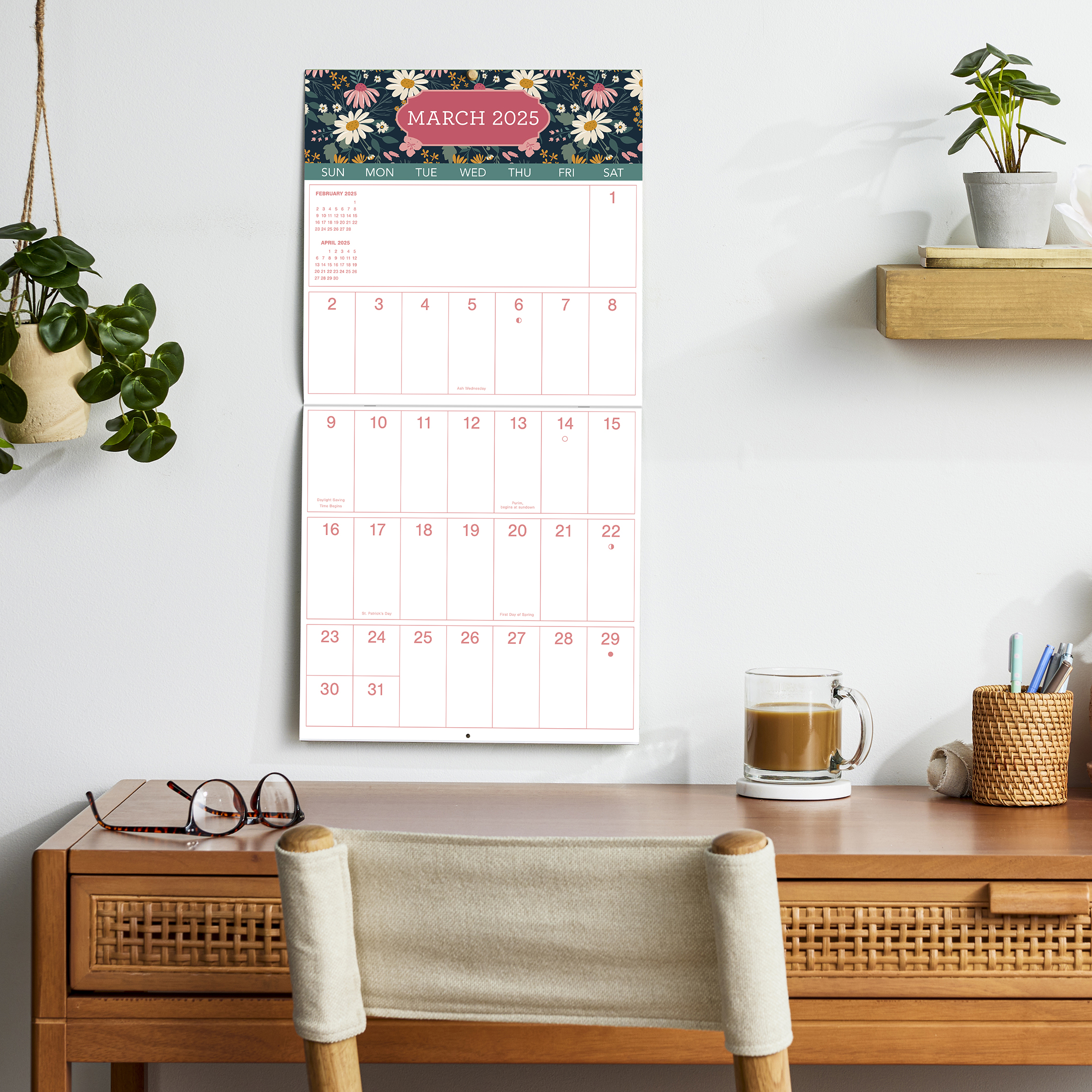2025-12 Month Hanging Wall Calendar-Large Grid Floral-12x12 by Dayspring