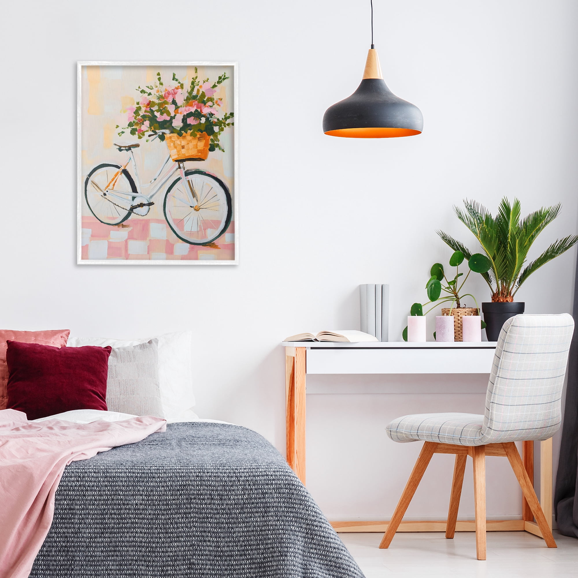 Stupell Industries Blooming Bicycle Basket White Framed Giclee Art, design by The Prints Vibe