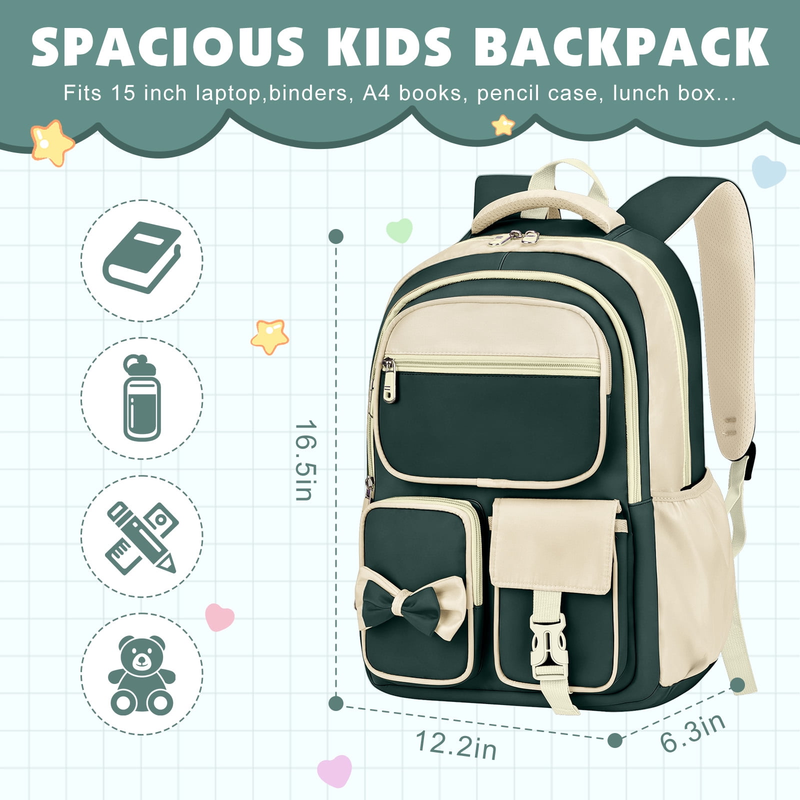 DAKIMOE Kids Backpack School Backpacks for Teens Cute Girlish Middle High School Bookbag Large Capacity Lightweight Waterproof Daypack for College Students