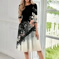 thumbnail image 2 of QIJIE Dresses for Women Summer 3/4 Sleeve Holiday Boho Floral Swing Midi Dress Crew Neck Flowy Sundress A-Line Vacation Casual Wedding Guest Dresses with Pockets Black 2XL, 2 of 6
