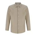 thumbnail image 4 of LNWUY Men's Solid Casual Cotton Linen Shirts Comfortable and Breathable Long Sleeve Button down Shirt Band Collar Beach Shirts Khaki S, 4 of 8