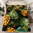 thumbnail image 2 of Manfei Green Gold Leaves Queen Sheet Sets,Tropical Plant Theme Flat Sheet,Monstera Leaf Queen Fitted Sheet For Teens,Breathable Home Decor,4-Piece, 2 of 7