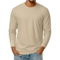 thumbnail image 2 of LNZGNM Long Sleeve Shirts for Men Casual Big and Tall Crew Neck Shirts Solid Plain Cotton Blend T-Shirt Lightweight Loose Fit Tee Shirts, Khaki L, 2 of 9