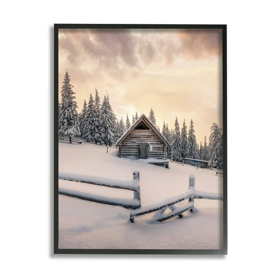 Stupell Industries Rural Winter Cabin Landscape Photography Black Framed Art Print Wall Art, 11 x 14