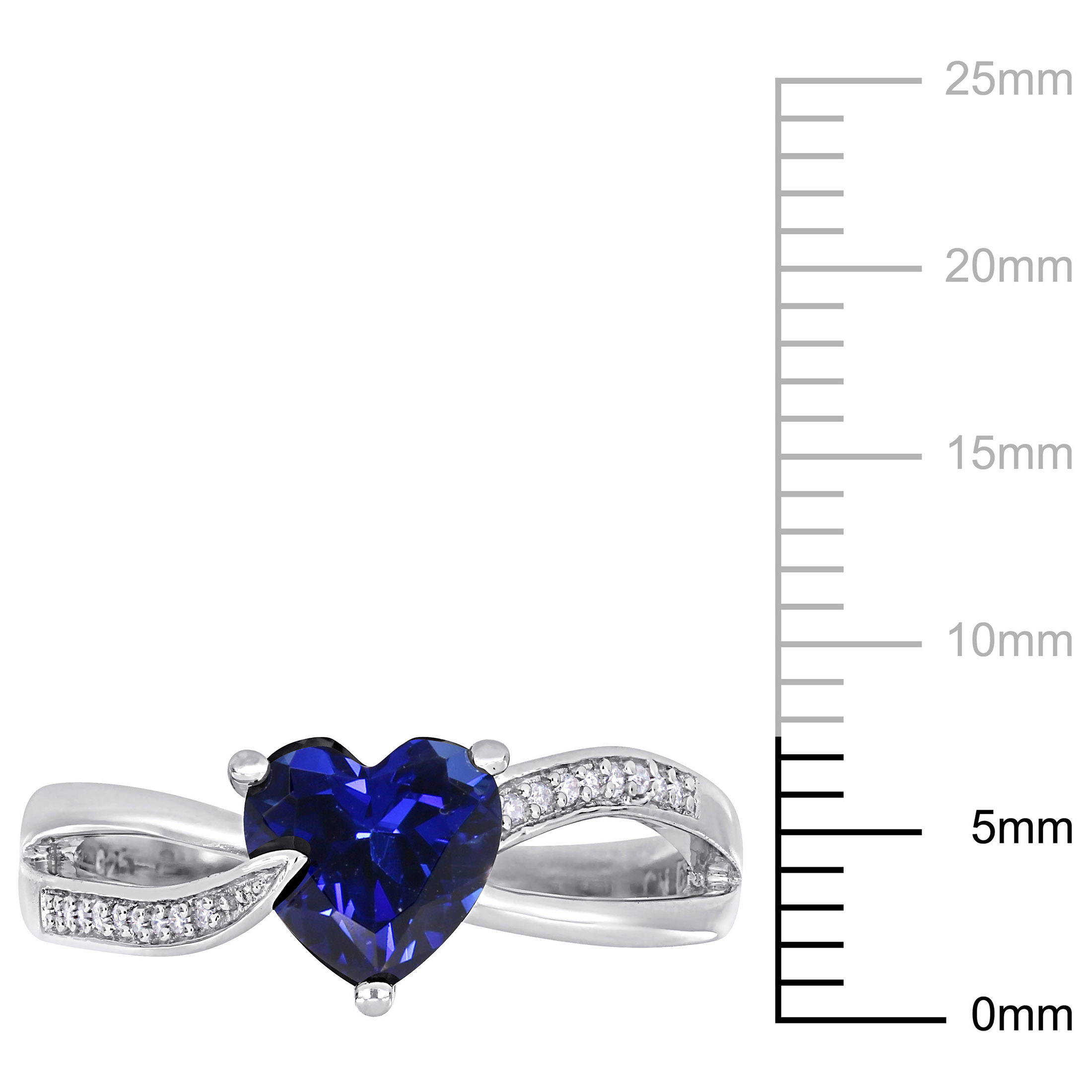 Everly Women's 1-7/8 Carat T.G.W. Heart-Shape Created Blue Sapphire and 0.05 Carat Round-Cut Diamond Accent Sterling Silver Heart Split-Shank Ring - image 3 of 8