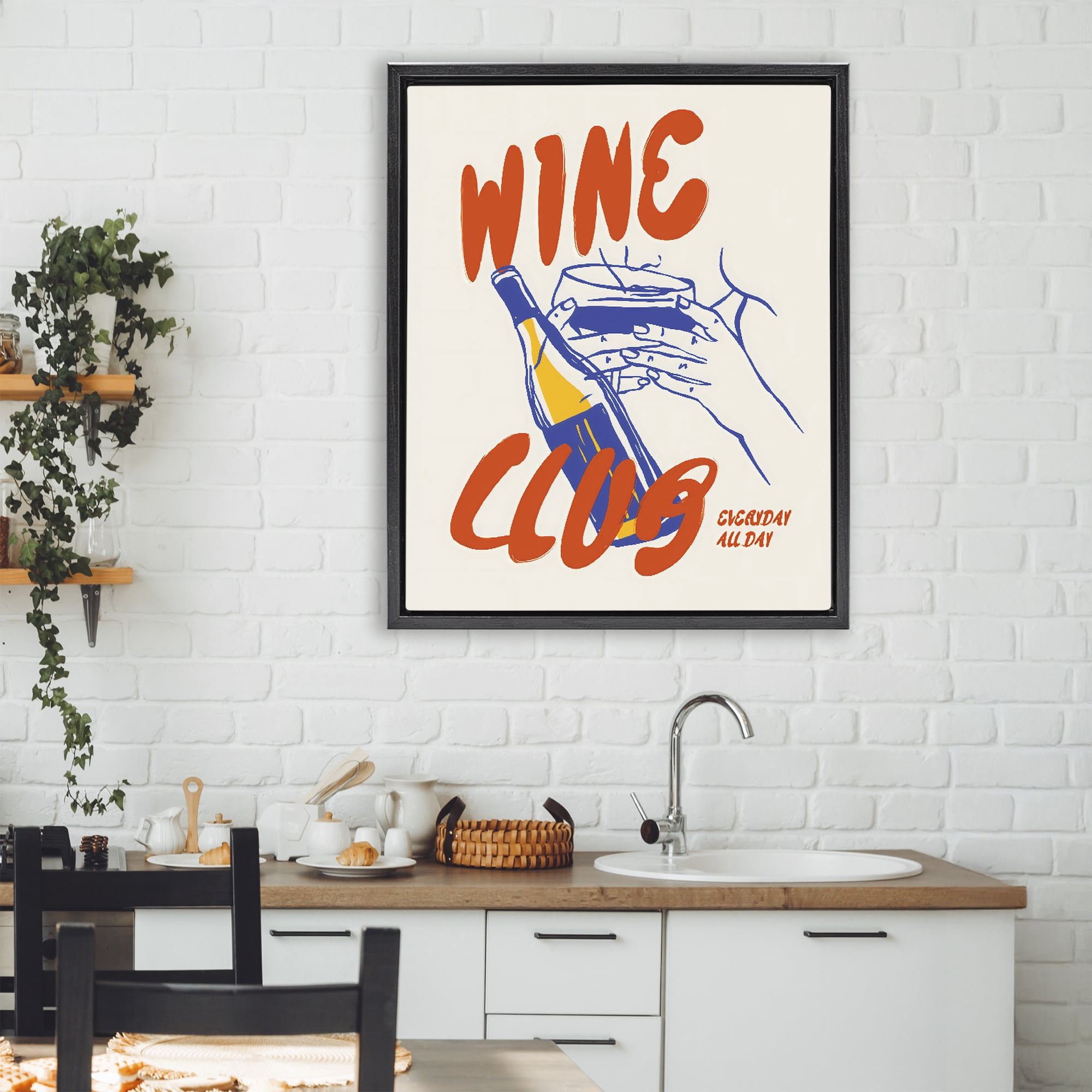 Stupell Industries Wine Club Every Day Black Framed Floater Canvas Wall Art, design by The Prints Vibe