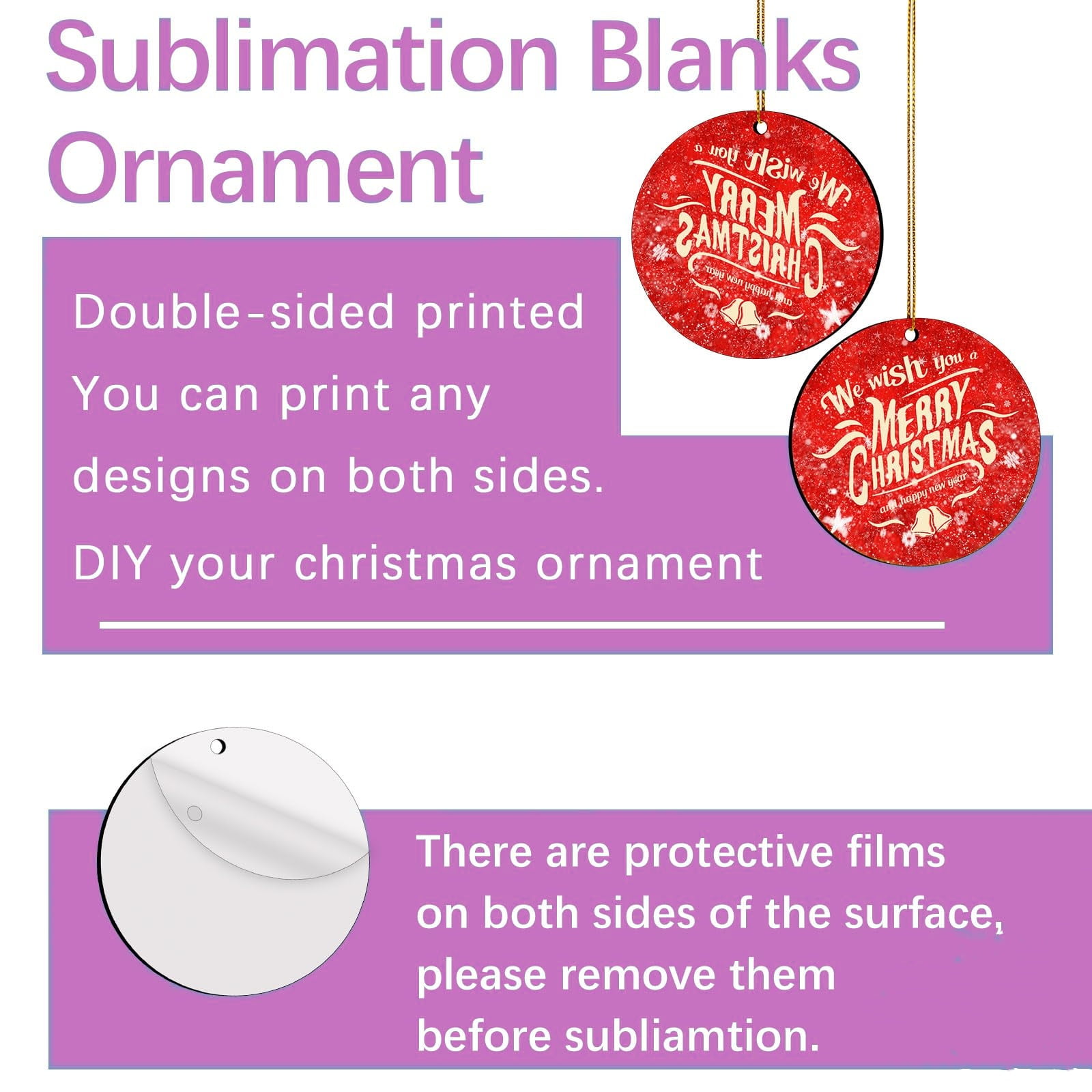 40Pcs Sublimation Ornament Blanks, 2.75inch Sublimation Blanks Bulk, DIY Sublimation Blanks for Christmas Tree Décor