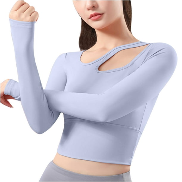 IROINID Deals Yoga Shirts for Women Quick Dry With Chest Pad Fixed  Integrated Round Neck Cover Head Long Sleeve Fitness Running Sports  Training Yoga Jacket,Blue 