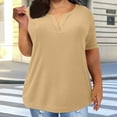 thumbnail image 5 of Fmbrln Womens Plus Size Summer Short Sleeve Tops Casual V Neck Solid Color T-shirts Vacation Beach Comfy Tees Khaki XL, 5 of 5