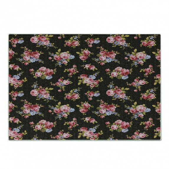 Rose Cutting Board, Pattern with Old Fashioned Corsage and Bouquets Antique Feminine Floral Inspired Grace, Decorative Tempered Glass Cutting and Serving Board, Small Size, Multicolor, by Ambesonne