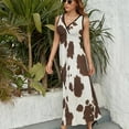 thumbnail image 6 of Brown Cowhide Leather Dress Summer Street Style Bohemia Long Dresses Female Sleeveless Printed Maxi Dress, 6 of 9