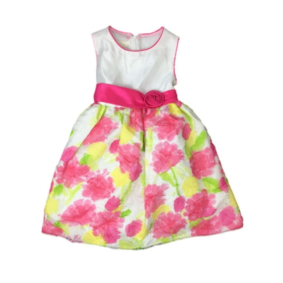 American Princess Girls Pink & Yellow Watercolor Rose Party Dress Flower Girl 6