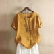 thumbnail image 2 of moda de las mujeres temperamento casual cuello redondo vintage algodón y cáñamo botón sólido manga corta camiseta top jengibre/3xl, 2 of 5