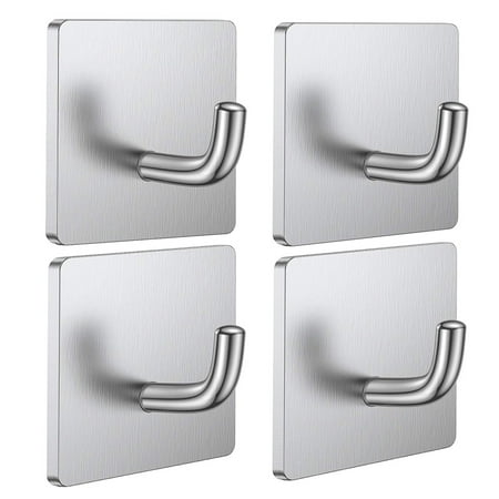 

Adhesive Hooks Heavy Duty Stick Hook Holders for Hanging Stainless Steel 4 Pack