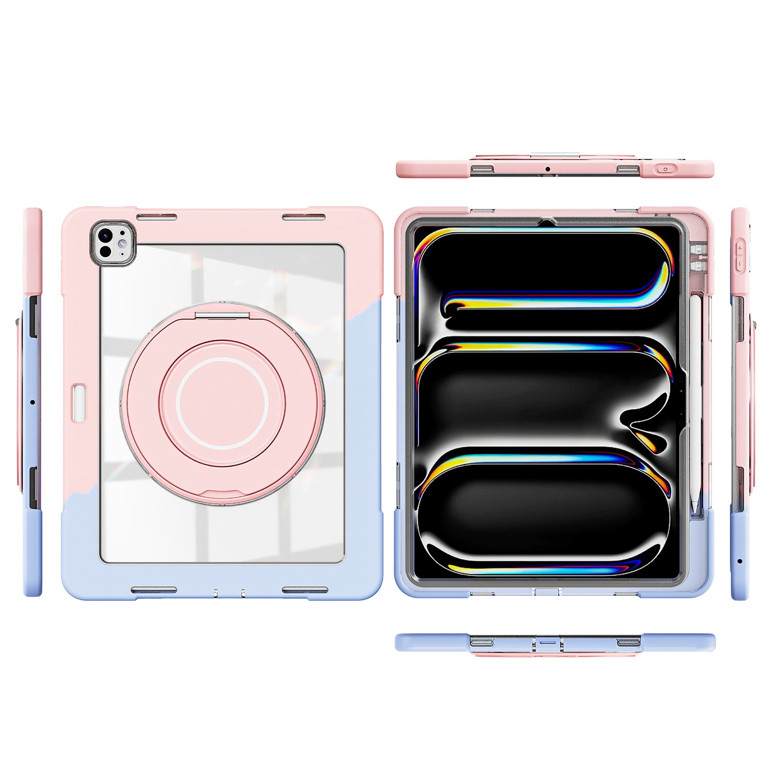 XYX Shockproof Tablet Case for iPad Pro 13 inch M4 2024 (7th Gen) with 360 Rotating Stand, Slim Lightweight with Pencil Holder, Colorful