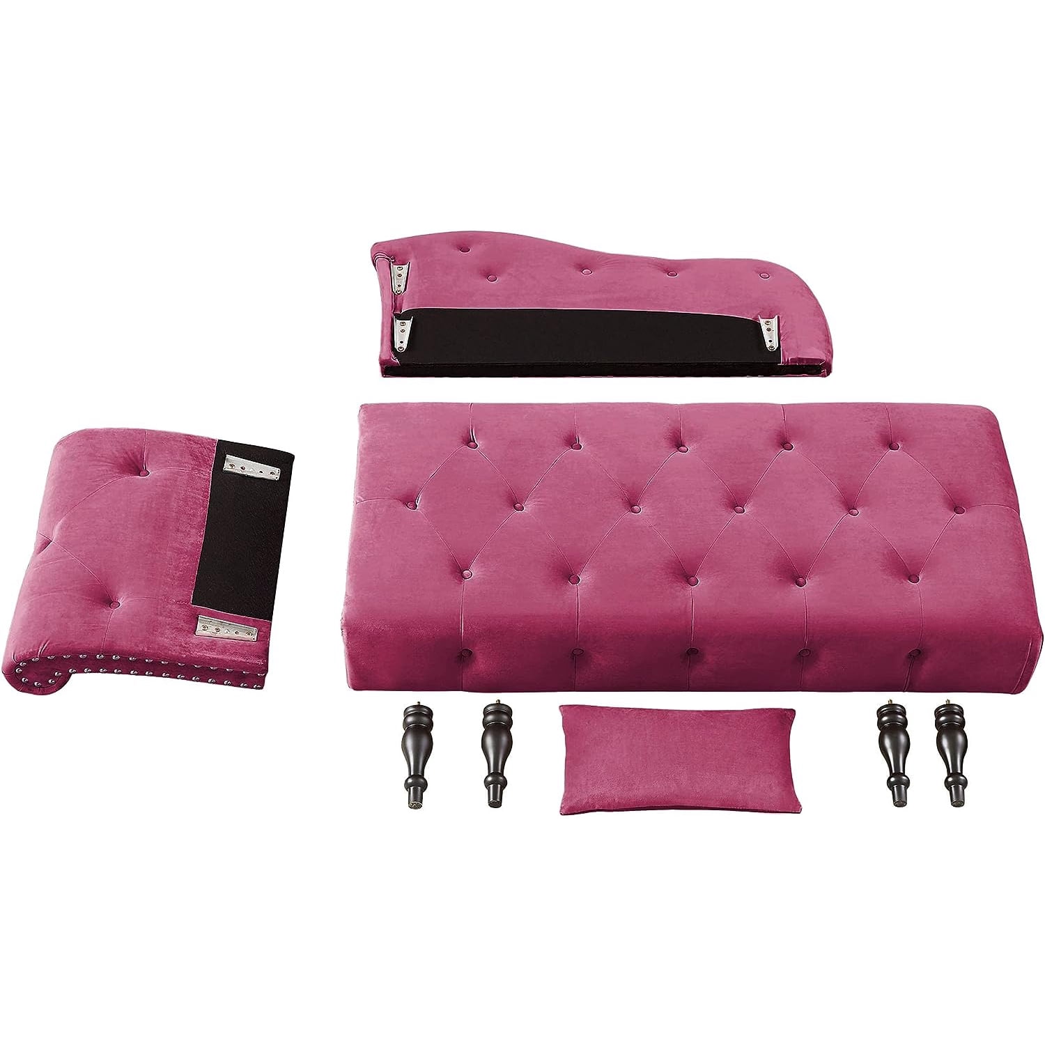 Miniyam Velvet Chaise Lounge, Tufted Accent Chaise Chair with Pillow for Living Room Bedroom, Purple
