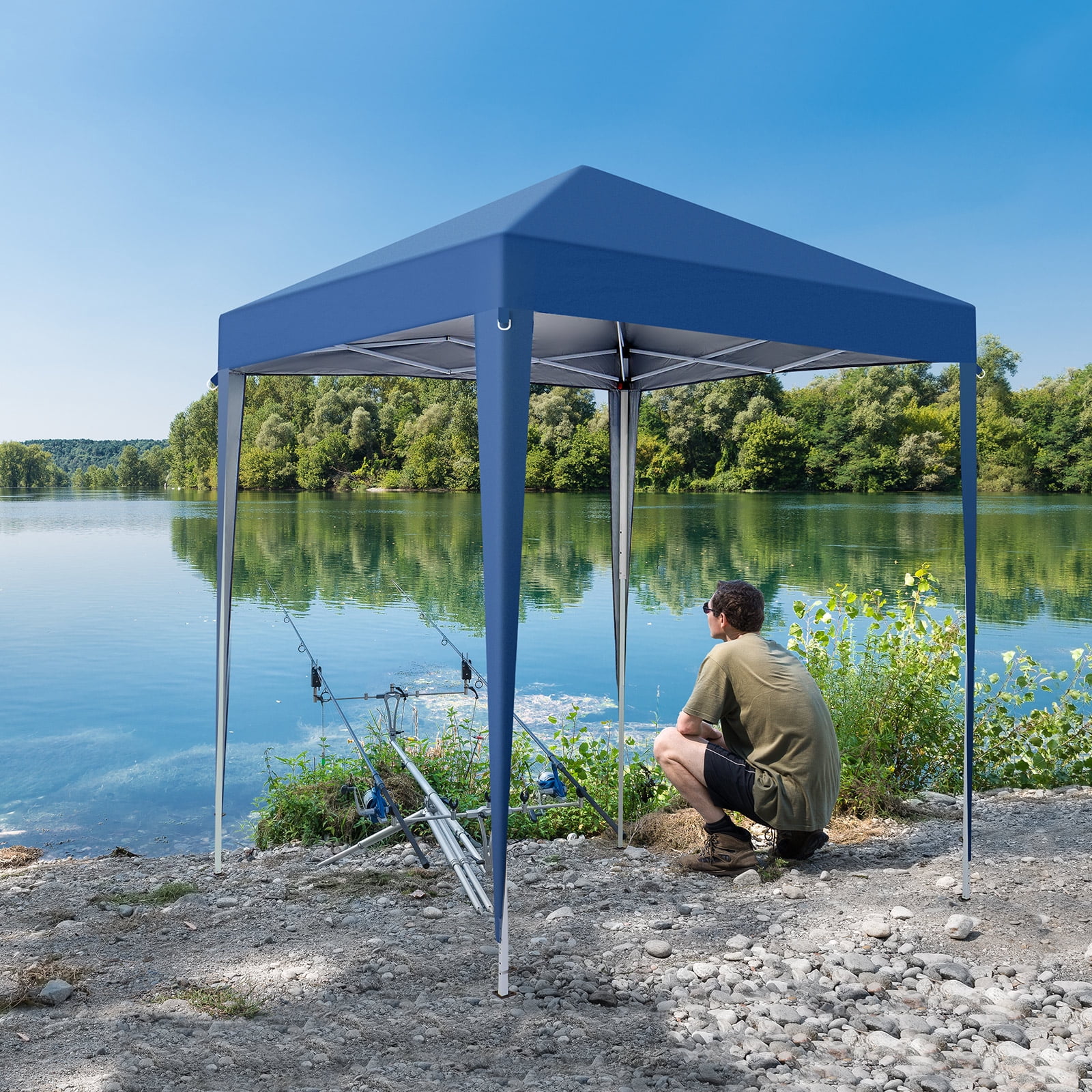 2x2m waterproof right-angle folding tent, outdoor pop-up awning with portable bag, suitable for camping, outdoor activities, stalls, commercial activities. Blue