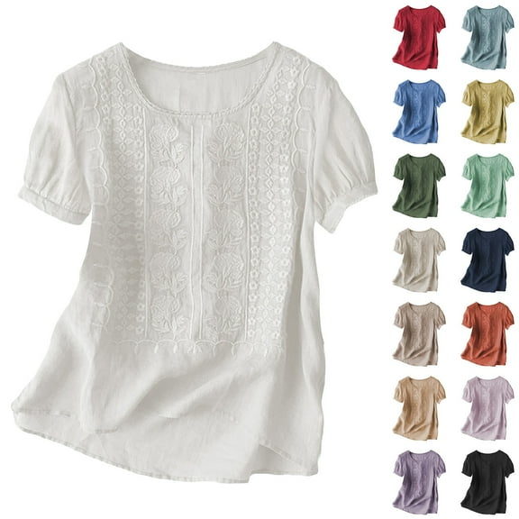 Womens Pleated Cotton Linen Top Casual Comfort Blend Shirt Versatile Everyday Tee