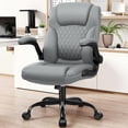 thumbnail image 3 of COOLHUT PU Leather Ergonomic Office Chair, Mid Back Home Computer Chair with Flip-up Armrest, Adjustable Height & Back Support, 360° Swivel Gaming Chair with Wheels & Rocking Function, Space Saving, 3 of 10