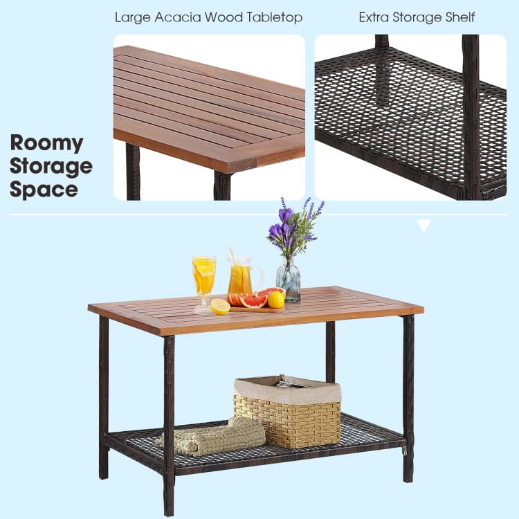 Aimee Lii 4 Pieces Patio Rattan Furniture Set with Acacia Wood Tabletop, Outdoor Patio Furniture Aimee Lii 4 Pieces Patio Rattan Furniture Set with Acacia Wood Tabletop, Outdoor Patio Furniture