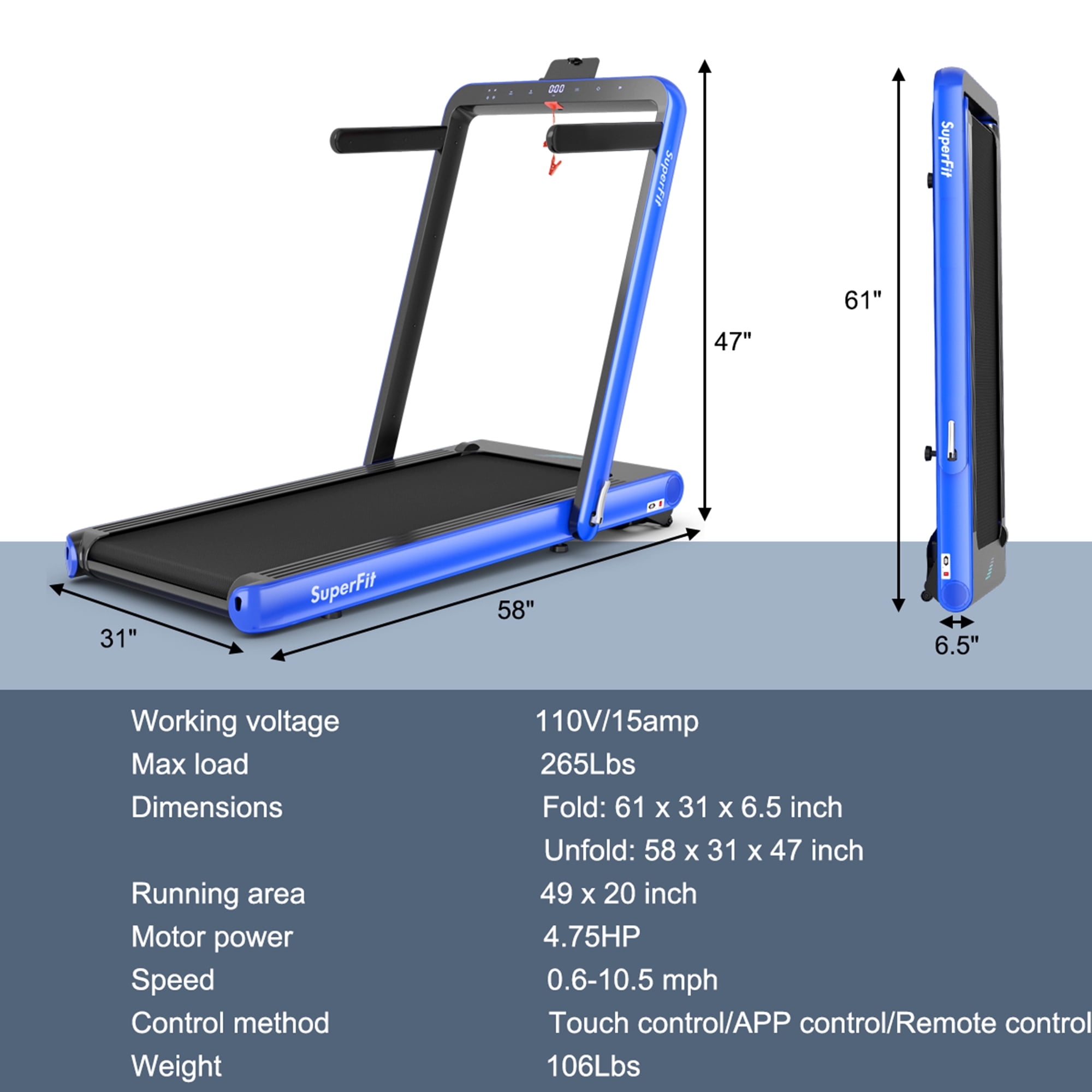 Gymax 2 in 1 Folding Treadmill  4.75HP Running Machine w/ APP & Remote Control Navy