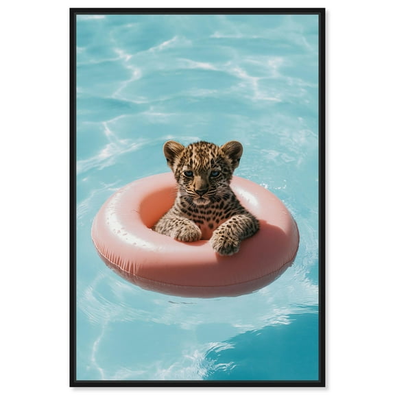 Art Remedy Modern Tiger Art Canvas, 10" x 15", Black Frame, First Pool Bath