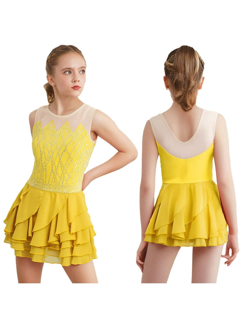 Doomiva Kids Girls Sparkly Figure Skating Dress Sleeveless Modern Ice Skating Dress for Dance Practice Training Yellow 8 - Walmart.com Doomiva Kids Girls Sparkly Figure Skating Dress Sleeveless Modern Ice Skating Dress for Dance Practice Training Yellow 8 - Walmart.com
