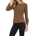 thumbnail image 4 of Long Sleeve Ribbed Knit Shirts for Women Casual Button Down Crew Neck Tops Trendy Henley Shirt L Coffee, 4 of 6