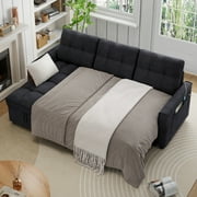 Muumblus Convertible Sofa Bed, Sectional Sleeper Sofa with Storage Chaise, L-Shaped Couch for Living Room, Black Chenille