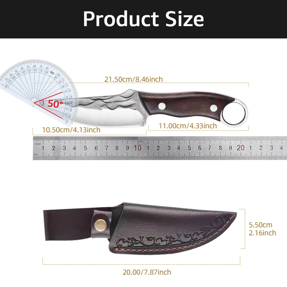 4.5 inch High Carbon Stainless Steel Butcher Knife with Leather Sheath Forged Boning Knife Full Tang Kitchen Knife for BBQ Camping and Outdoor