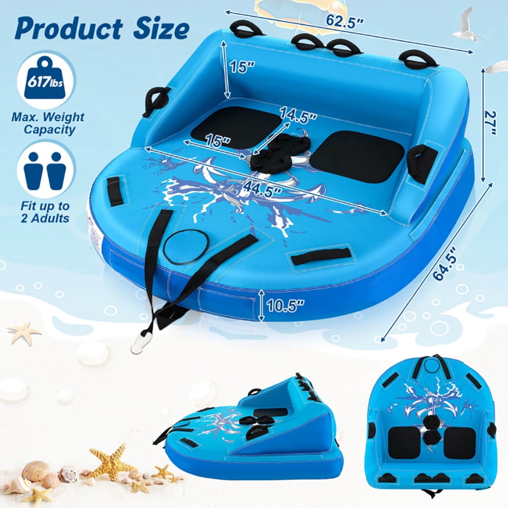 Resenkos 2 Person Water Sport Inflatable Towable Tubes for Boating-Blue