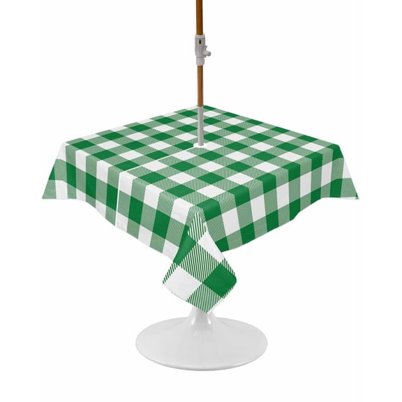 Outdoor Tablecloth with Umbrella Hole and Zipper Green Buffalo Check Plaid Square Tablecloths 54x54 Inch Waterproof Table Cloths Farmhouse Style Patio Table Cover for Picnic BBQS Party