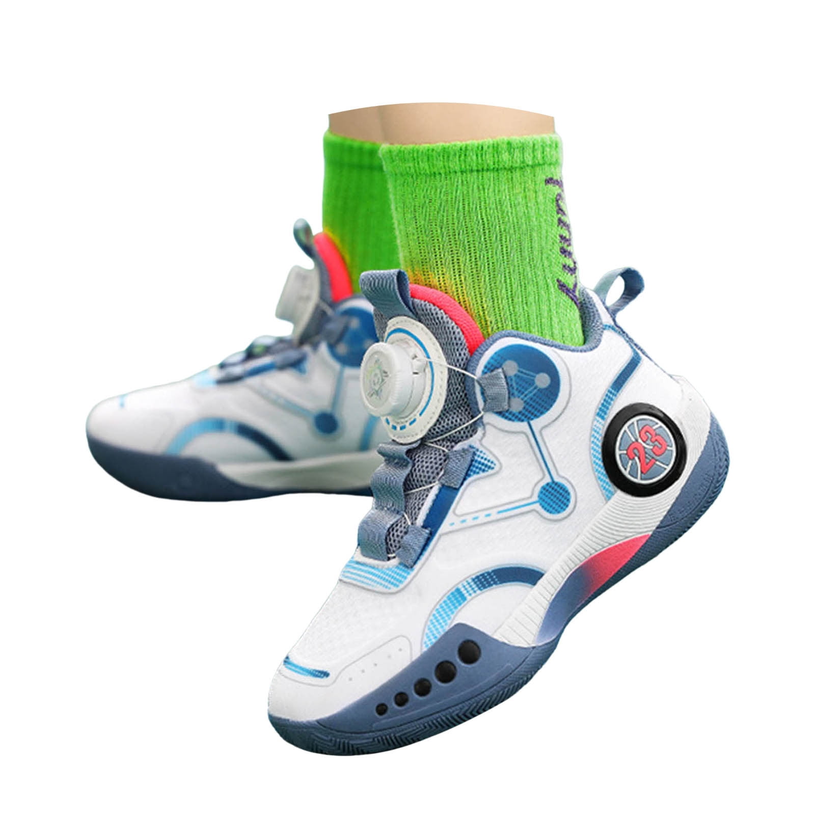 ZHOGXU Children Boys Sneakers Breathable Lightweight New Mesh Rotating Button Medium And Large Sports Shoes,Blue,7-8 Years