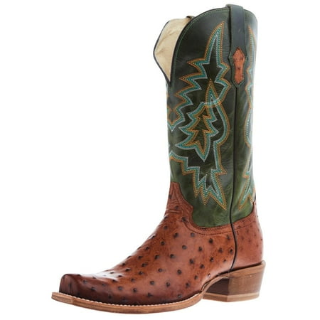 

Tony Lama Men s Rylen Brandy Full Quill Ostrich Green Western Boots SA8268