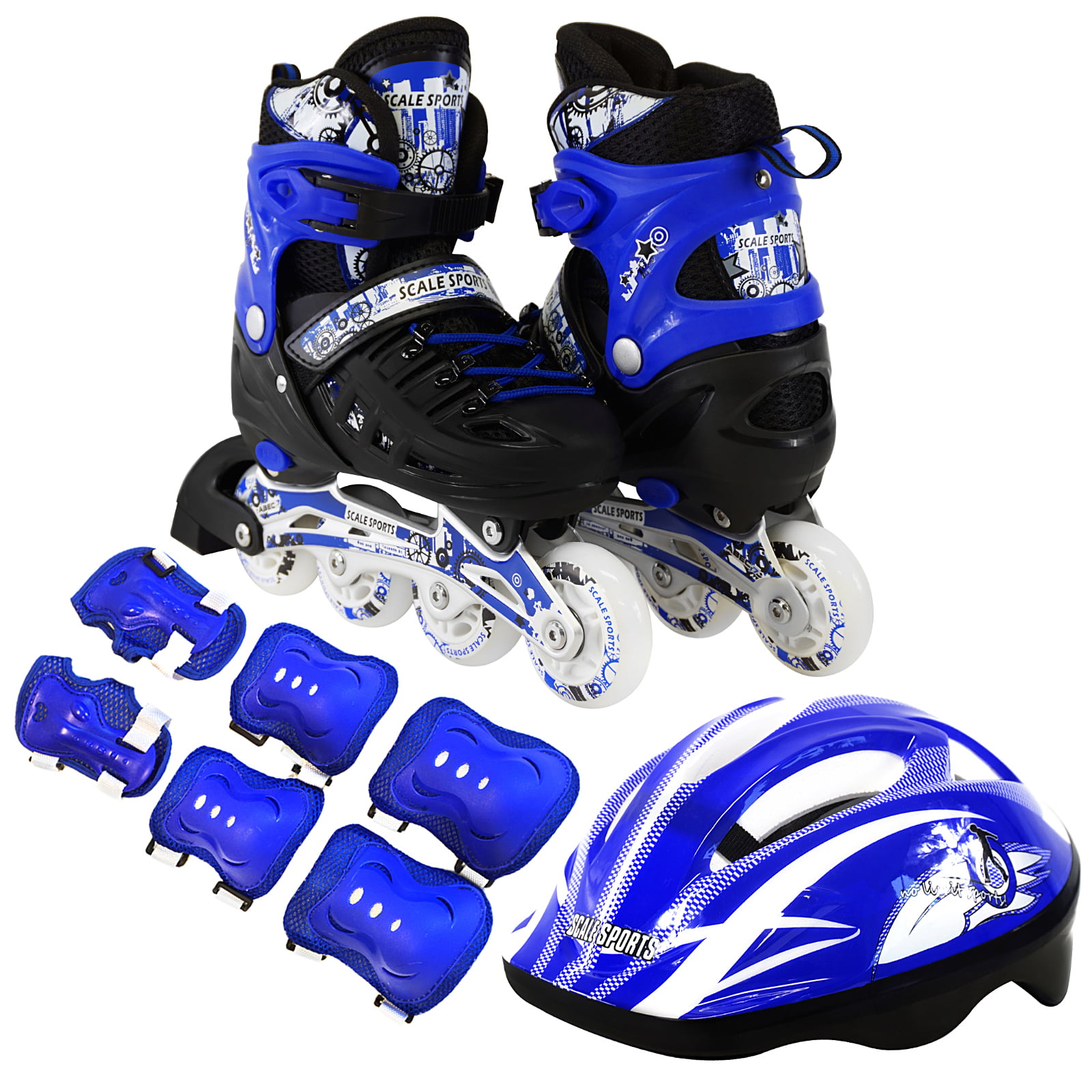 Adjustable Kids Inline Skates Helmet 6 PCS Protective Gear Outdoor Roller Set 