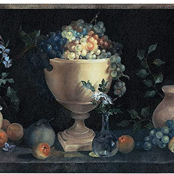 Concord Wallcoverings Wallpaper Border Floral Pattern Small Flowers and Leaves for Bedroom Dining Area, Purple Green Pink Gold, 5.25 Inches by 15 Feet 65114