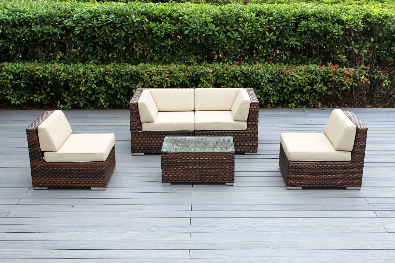 Ohana 5 Piece Outdoor Wicker Patio Furniture Sectional Conversation Set