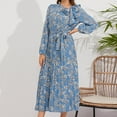thumbnail image 5 of safuny Women's Plus Size Tea Length Evening Dress Floral Lace Splicing Solid Long Sleeve Autumn Dresses Trendy Crew Neck Winter Elegant Formal Cocktail Wedding Holiday Blue XL, 5 of 8
