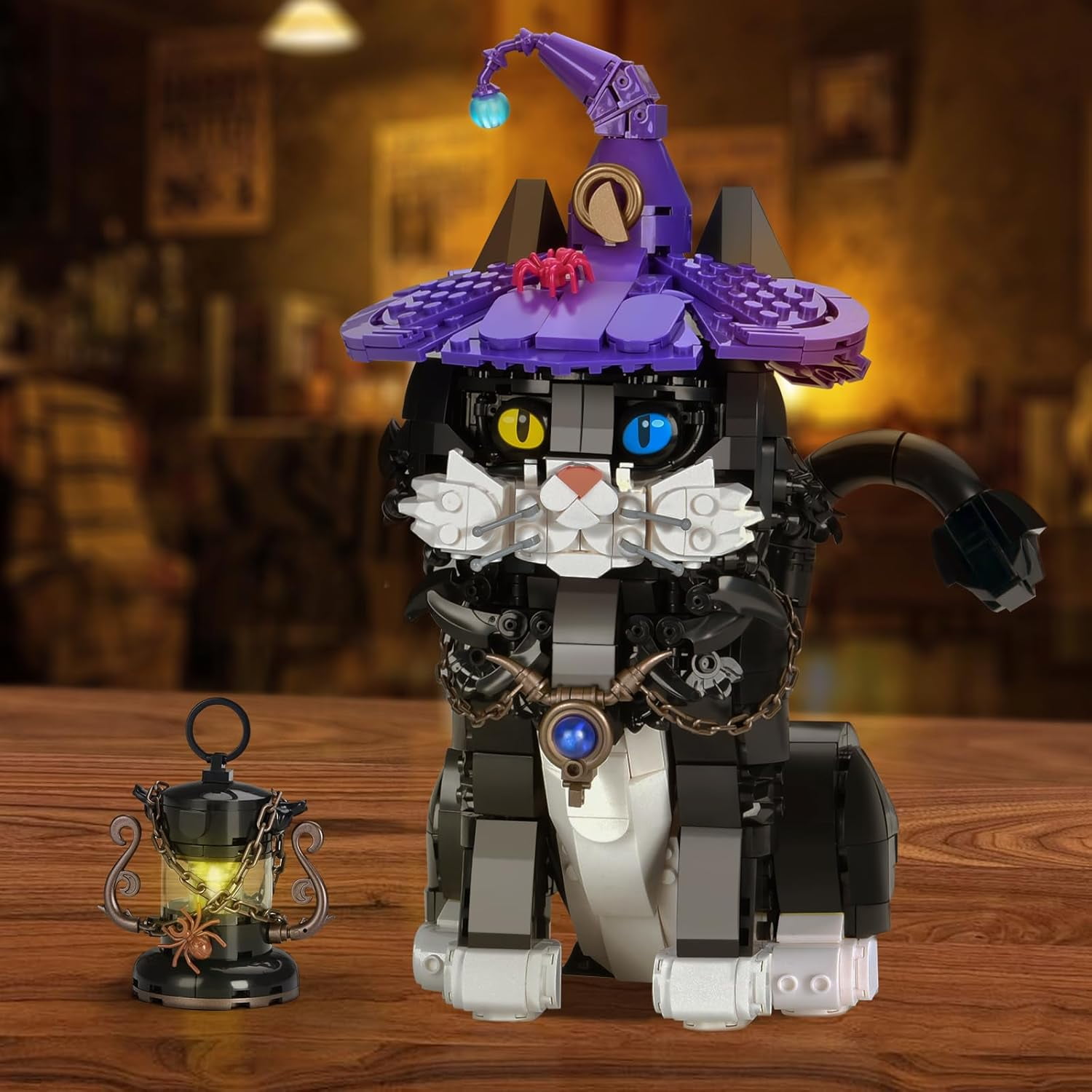 Remocguys Harry Magic Cat Building Set with LED Compatible with Lego Animal Home Decor 1128 Pcs