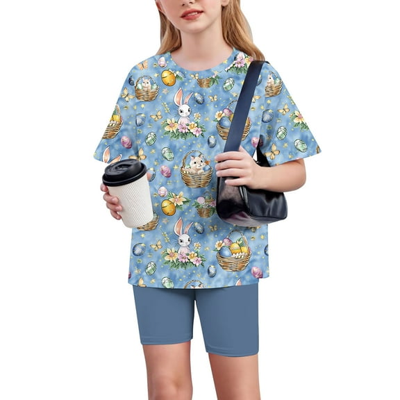 Piuwrlz Kids Short Sets Boys Girls Summer Outfit Set Round Neck Loose Shirt T-Shirt and Shorts Set Navy Size 14 Years