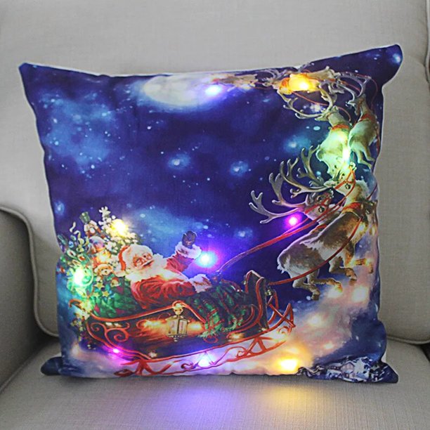 Funda de almohada de Papá Noel brillante con luces Led, decoración de año nuevo para el hogar, adorno de Navidad, funda de cojín Led, 45cm, 2023