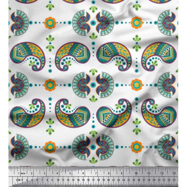 Soimoi Polyester Crepe Fabric Dot,Floral & Paisley Print Fabric by The Yard 42 Inch Wide