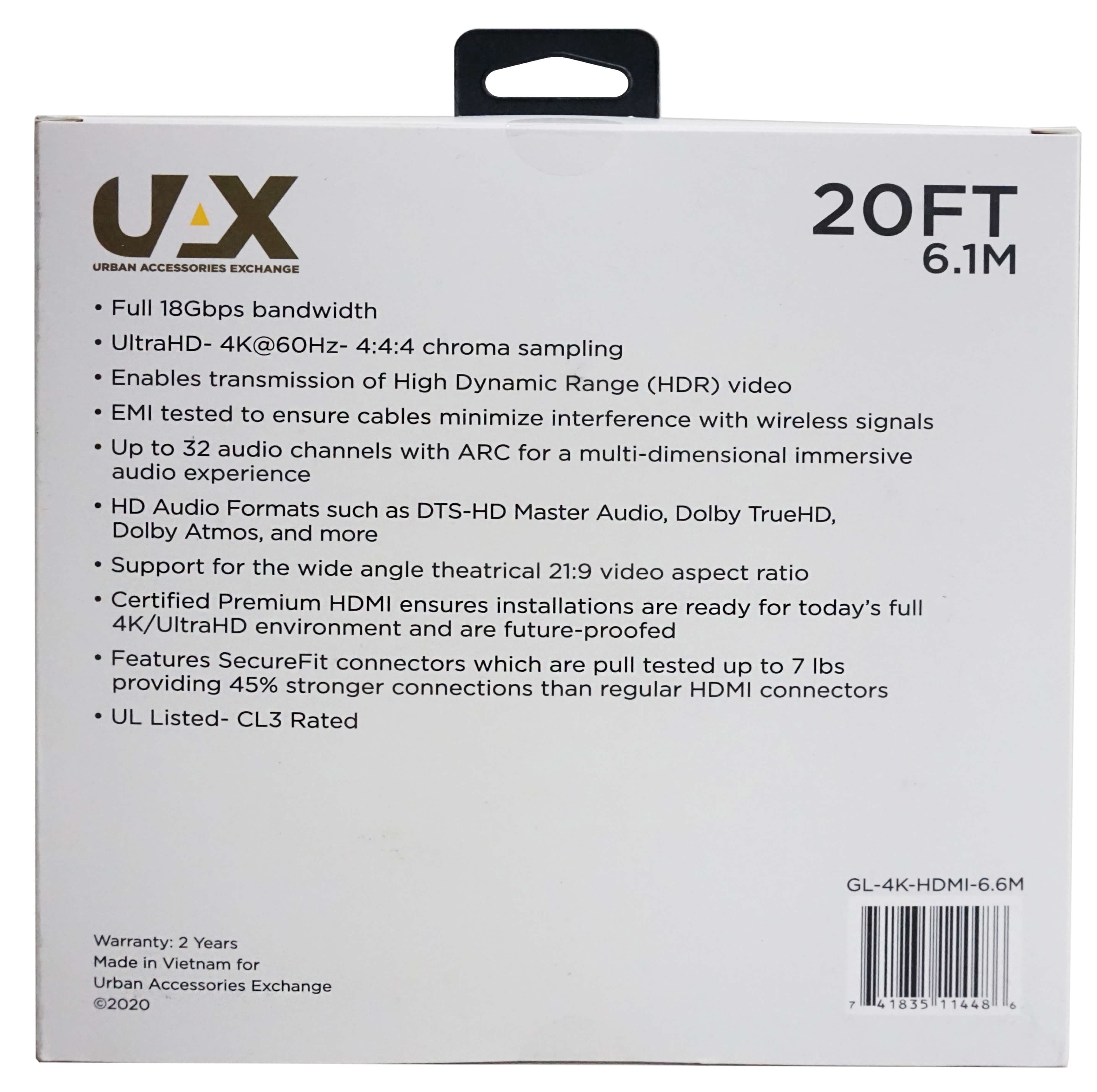 UAX GL4KHDMI66M 20 ft. 4K HDMI Cable