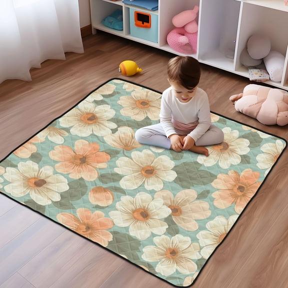 WOBOGO Floral Pattern in Pastel Colors Baby Playmats Extra Large Waterproof Rollable Activity Pads for Toddlers 50×50inch
