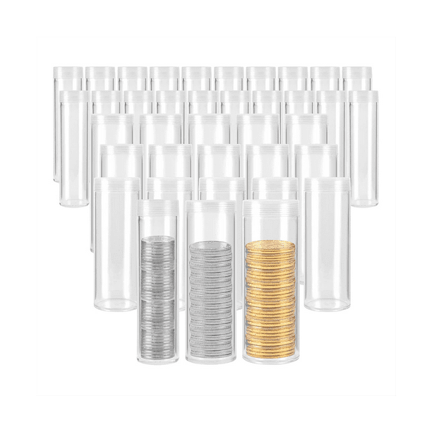 ckepdyeh 35 Pieces Coin Tubes Assorted Sizes Coin Storage Tubes Clear