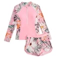 thumbnail image 2 of hengsof Girls Summer Fashion Printed Two Piece Swimsuit Set Long Sleeve Zip Up Rash Guard Elastic Waist Shorts Swimsuit with Built in Pads Surf Beach Vacation Swimsuit Set, 2 of 8